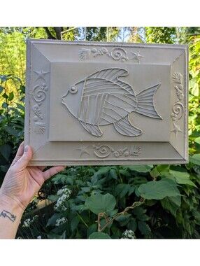 Trio Set Of 90s / Y2k 3D Vintage Fish Metal Panel Art , 3 Unique Fish Art Panels